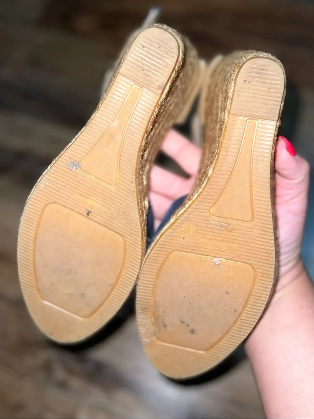 Gaimo Navy Blue Suede Espadrille Ankle Strap Wedge Sandals, Size 7.5
